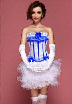 White Blue Sassy Sailor Burlesque Corset Bustier With White Ruffle Skirt