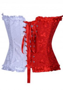 Red and White Jacquard Tapestry Corset Bustier