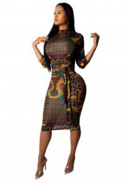 Women's Pullover Print Long Sleeve Bodycon Dress