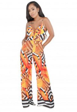 One Piece Sexy Sling Printing Wide-leg Jumpsuit Rompers