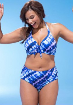 Plus Size Gradient Color Halter Underwire High Waist Bikini Swimsuit
