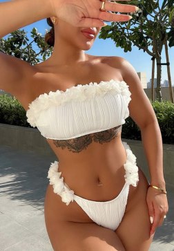 Women 2 Piece Bikini Set Bandeau Ruffle Swimsuit Top Bathing Suits