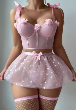 Romantic Pink Lingerie Set with Floral Accents