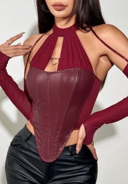 Edgy Faux Leather Bustier with Mesh Sleeves