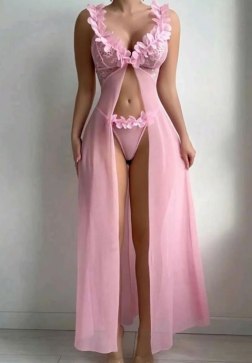 Elegant Lace and Floral Appliqué Lingerie Set