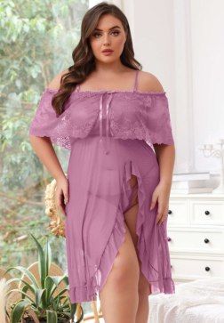 Plus Size Romantic Lavender Lace Chemise