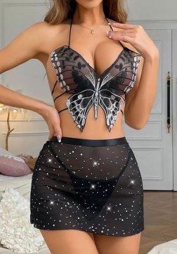 Seductive Butterfly Embroidered Lingerie Set