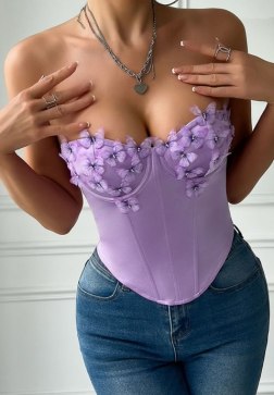 Elegant Lilac Corset Bustier with Floral Detail