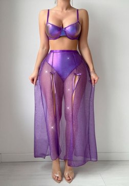 Seductive Purple Lingerie Set with Sheer Overlay
