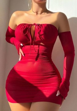 Sultry Red Mesh Lingerie Set with Lace-Up Detail