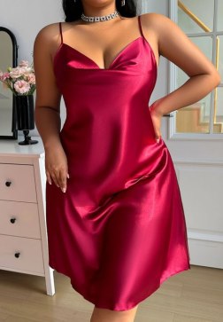 Feminine Red Satin Nightgown