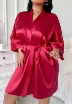 Bold Red Satin Robe with Waist Tie