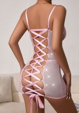 Romantic Pink Lace-Up Lingerie Dress
