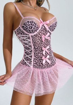 Playful Leopard Lingerie Set with Tutu Detailing
