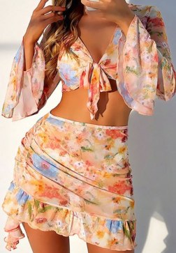 Floral Print Bikini with Ruffled Skirt