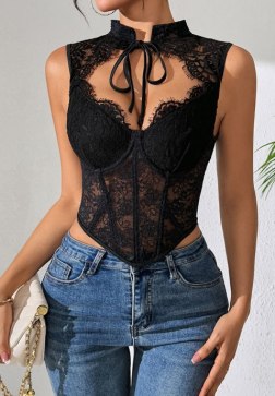 Elegant Lace Corset Top with Neck Tie