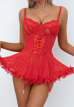 Trendy Red Babydoll with Ruffled Skirt