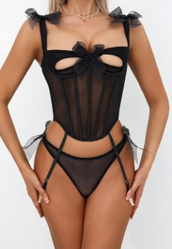 Seductive Black Lingerie Set with Corset Design