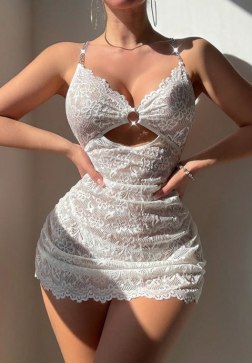 Elegant Lace Mini Dress with Cut-Out Detail