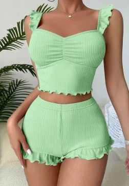 Playful Green Ribbed Two-Piece Set