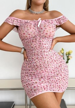 Charming Pink Floral Off-Shoulder Dress