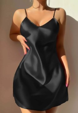 Black Satin Charm Chemise
