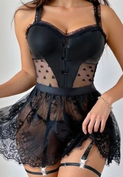 Black Corset Dress with Lace Skirt