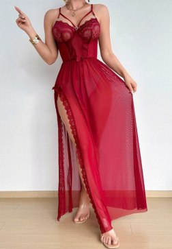 Red Lace Bustier Long Lingerie Dress