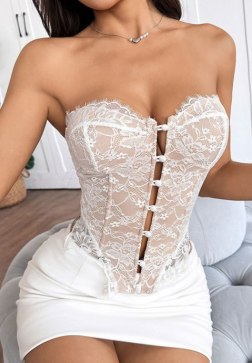 Sheer Lace Bustier with Front Button Detail