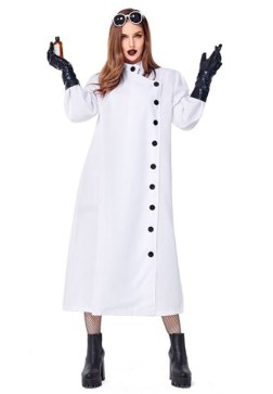 Adult Lab Coat Fancy Dress with Long Black Gloves, Doctor Cosplay Set for Women Halloween
