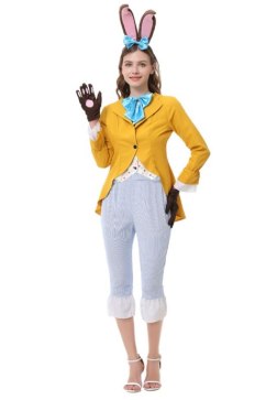 Women's Easter Bunny Rabbit Costume Set - Yellow Tailcoat, Striped Pants and Bow Tie