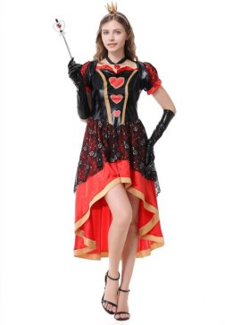 5-Piece Queen of Hearts Cosplay Dress with Corset, Tiara, Necklace, Gloves, and Wand