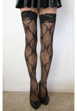 Floral Fishnet Stocking with Lace Top