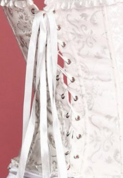 One Set- Ivory White Floral Jacquard Tapestry Boning Bridal Corset Bustier with Tutu Skirt