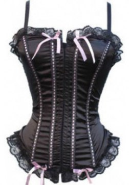 Black Pink Vintage Lace Trimmed Corset Bustier