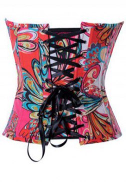 Impressionistic Design Printing Denim Corset