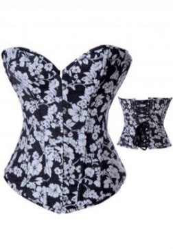 Beauty Floral Print Denim Corset