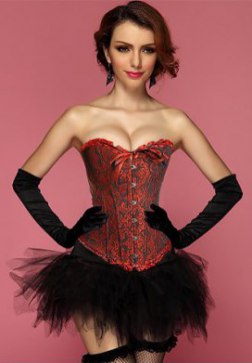 Red Black Geisha Goddess Burlesque Corset Bustier With Tutu Skirt
