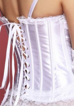 White Peasant Burlesque Corset With White Ruffle Panty