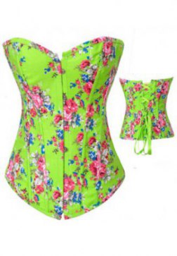 Yellow Green Floral Fantasy Demin Corset