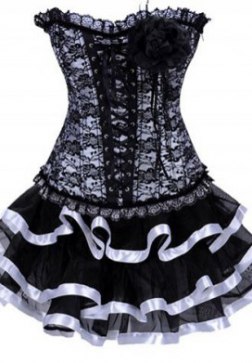 Black & White Grometted  Lace Corset