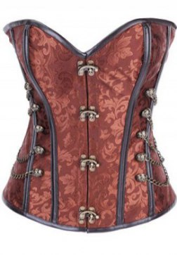 Ancient Military Inspired Steampunk Steel Boned Corset Waist Cincher Bustier with Chains