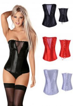 Deep V Black Satin Strapless Corset