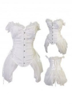 Satin Burlesque Long Line Embroidered Corset