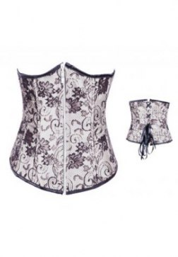 Silver Foral Print Jacquard Tapestry Underbust Corset