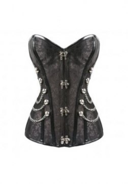 Gothic Satin Steel Boned Corset with Chains and Shiny Hooks