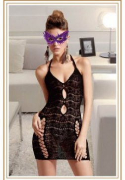 Valentine's  Halter Neck Dress With Wavy Lace Design