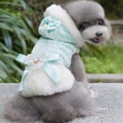 Warm Lace Hooded Coat With Satin Bow