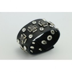 Unisex Crystal Cross Snap Button Charming Leather Bracelets