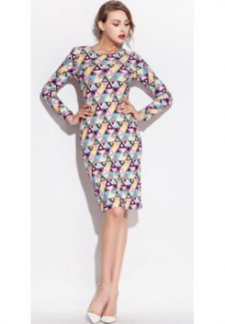 Colorful Triangle Pattern Print Stretch Club Dress
